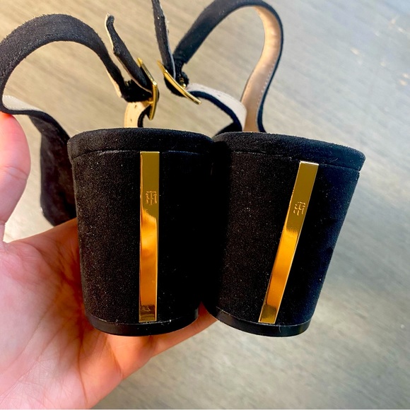 Tommy Hilfiger Black Suede Gold Front Buckle Sling Back Heel - Picture 5 of 8